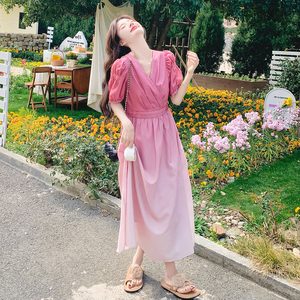法式浪漫粉色渐变连衣裙女2025夏季新款高级感超好看气质绝美长裙图片