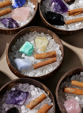 天然水晶消磁净化碗椰壳碗首饰收纳盒桌面摆件水晶原石扩香石