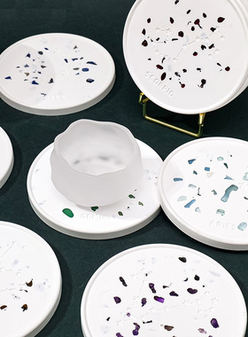 跨境天然水晶碎石十二星座石膏杯垫白水晶紫水晶碎石石膏圆盘杯