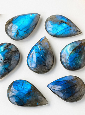 跨境天然拉长石水滴裸石吊坠配饰蓝月光随型水滴水晶原石饰品