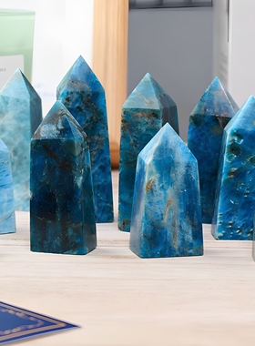 天然水晶蓝磷灰单尖四棱柱摆件水晶原石矿石标本家居装饰摆件