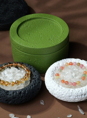 天然水晶碎石仿火山泥消磁碗摆件白水晶黄水晶碎石首饰消磁