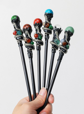 天然水晶球权杖水晶原石滚球权杖白水晶球魔法杖万圣节魔法棒