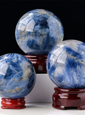 天然蓝晶石水晶球家居装饰摆件 天青石原石玄关风水球水晶工艺品