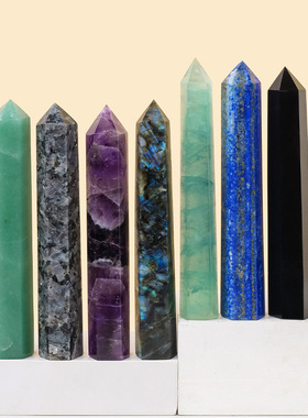 天然水晶单尖六棱柱 紫水晶柱原石矿标打磨能量石柱家居装饰摆件