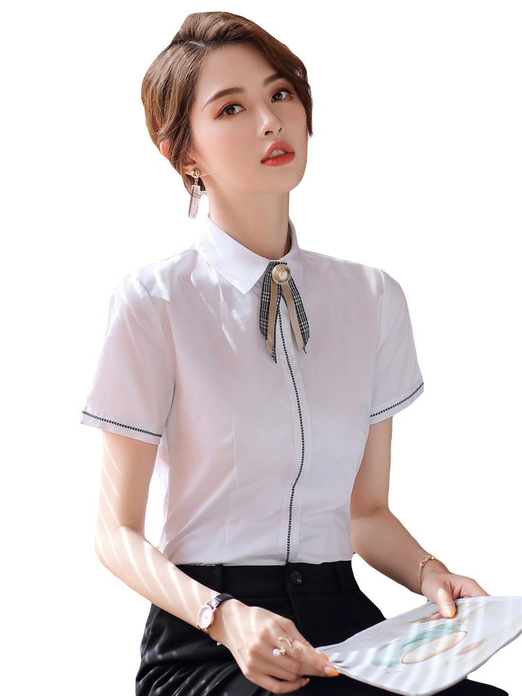 PROFESSIONAL WOMENS SHORT-SLEEVED WHITE SHIRT SUIT HOTEL FRONT DESK WORK CLOTHES HIGH-END FASHION TEMPERAMENT DESIGN SENSE OF NICHE