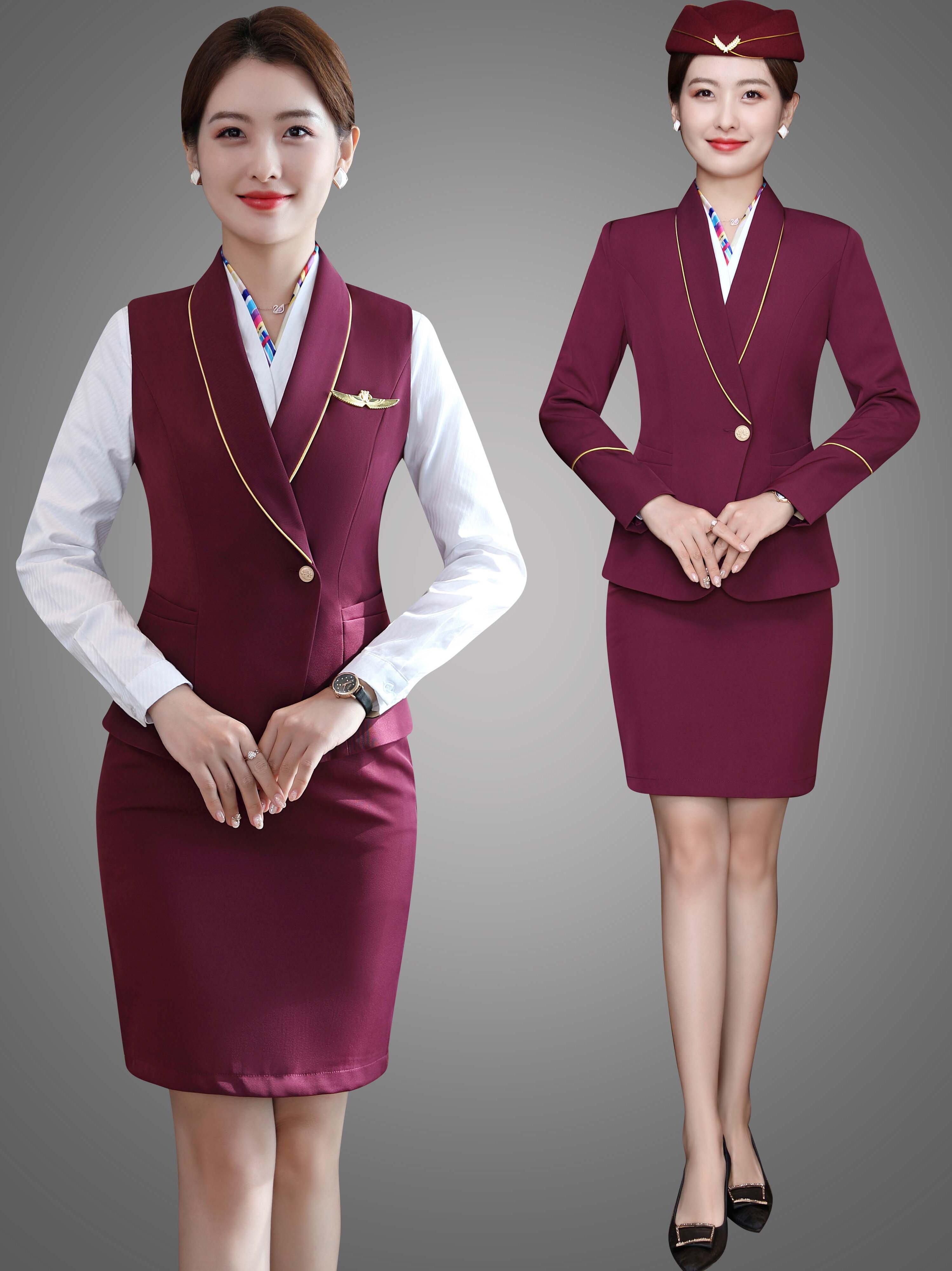 HOTEL FRONT DESK UNIFORMS TEMPERAMENT SOUTHERN AIRLINES HOSTESS UNIFORMS FLIGHT ATTENDANT INTERVIEWS PROFESSIONAL SUITS SKIRTS WELCOME RECEPTION UNIFORMS