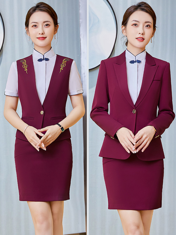 PROFESSIONAL SUIT FOR WOMEN HIGH-END CHINESE CATERING WAITER WORK CLOTHES HOTEL RECEPTION WORK UNIFORMS VEST SUITS WOMEN