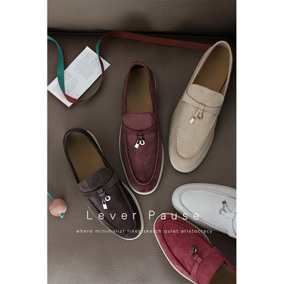 老钱风麂皮休闲流苏一脚蹬乐福鞋