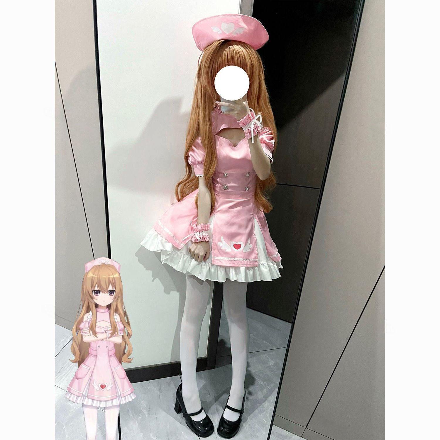 龙与虎cos逢坂大河cosplay白粉连衣裙女仆护士服游戏角色扮演全套