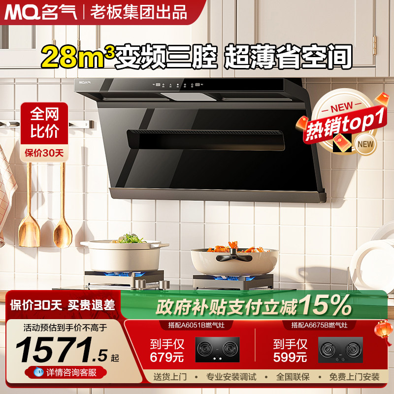 名气小黑翼Pro抽油烟机燃气灶套装顶侧双吸厨房家用A586老板出