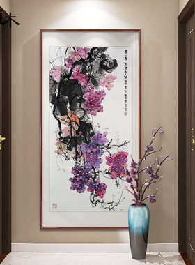 定做紫气东来玄国关房装画饰新挂中式客厅书画茶室画萄壁葡画竖版