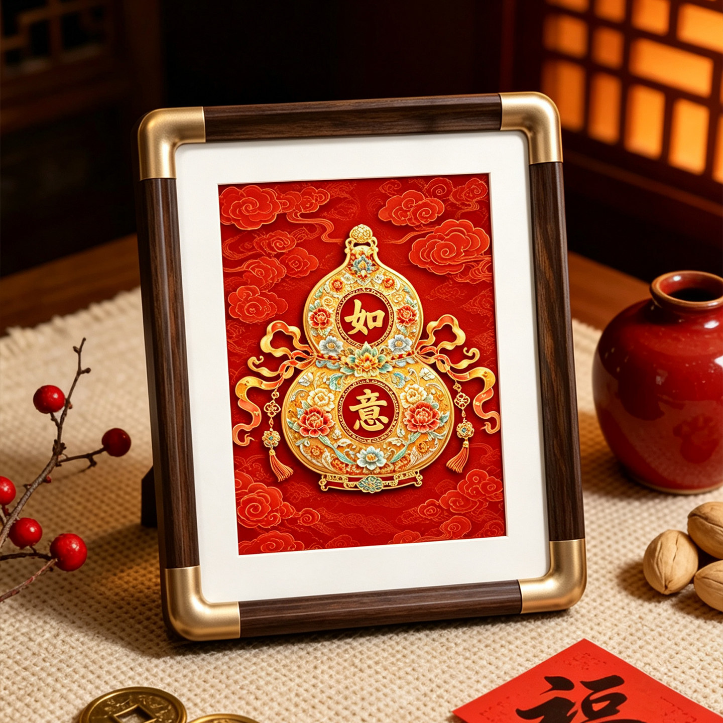福禄吉祥铜雕画葫芦摆件图片