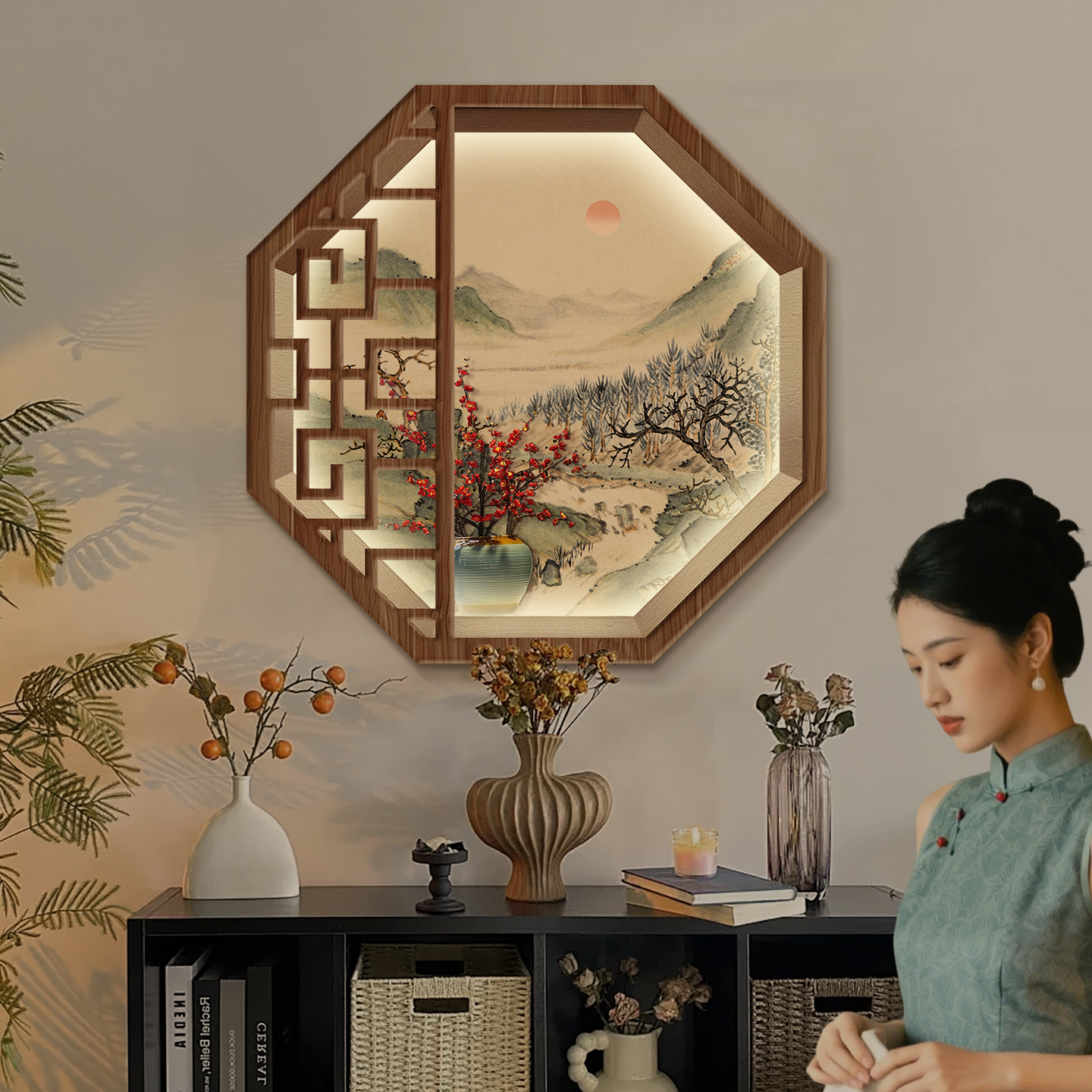 宋代美学挂画砂岩双框画