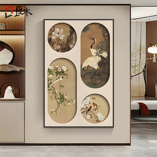 新中式玄关装饰画梅兰竹菊入户进门走廊挂画中国风茶室花鸟壁画