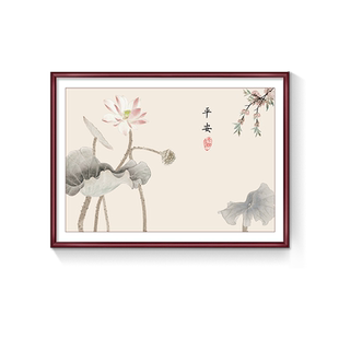 新中式荷花2025年餐厅装饰画寓意好两联玄关挂画新款客厅茶室壁画