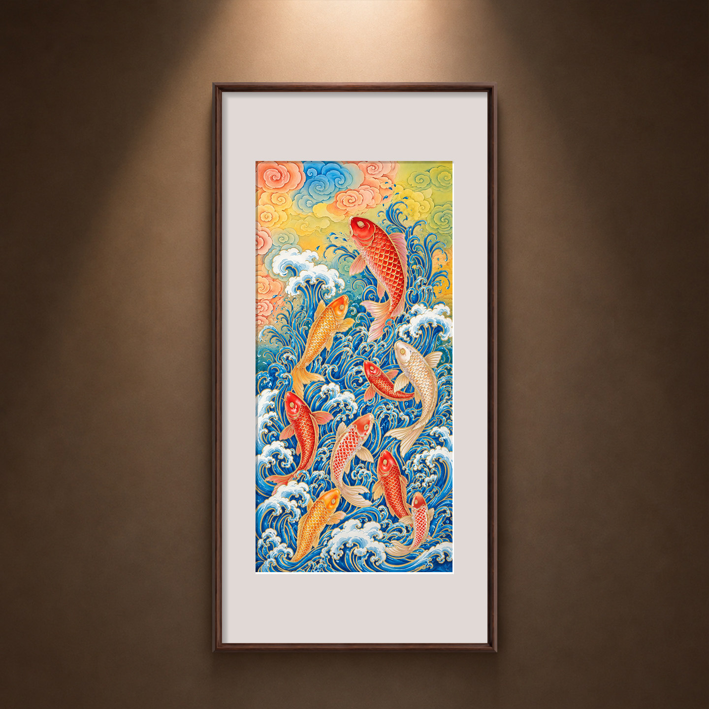 九鱼图聚财挂画新中式玄关装饰画高端铜雕画过道背景墙画手工錾刻图片