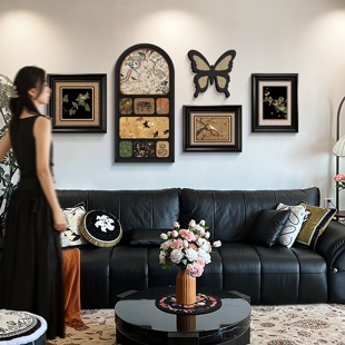 中古风挂画沙发背景墙装饰画客厅高级感复古法式组合壁画宋式美学