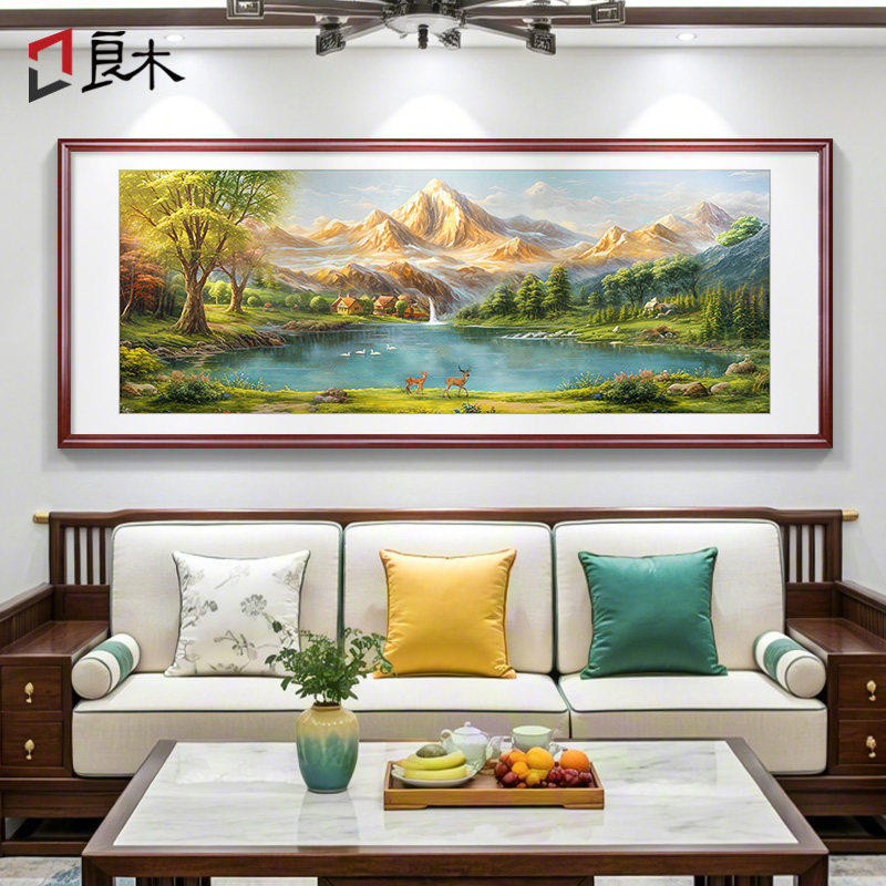 聚宝盆山水画装饰画新中式客厅沙发背景墙挂画金山聚财风景油画,家居饰品,现代装饰画,淘宝优惠券,粉丝福利购,淘宝优惠卷