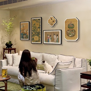 宋代宋式美学挂画新中式客厅茶室背景墙装饰画复古风小众组合壁画