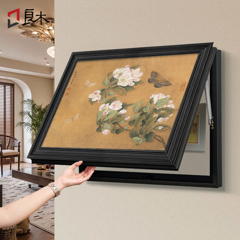 中古风电表箱装饰画海棠蛱蝶图弱配电箱挂画新款电源开关盒遮挡画