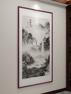 新中式入户玄关装饰画竖版走廊过道壁画国画山水画海纳百川挂画