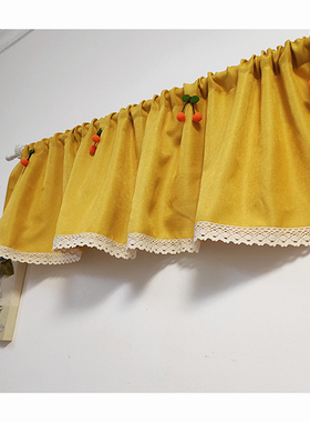 布艺短帘黄色樱桃半帘门帘加厚遮光小窗帘头飘窗橱柜隔断装饰挂帘