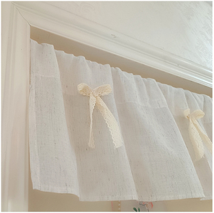 日韩风亚麻纱门楣帘头蝴蝶结短帘卧室书房橱柜遮挡装饰防尘挂帘