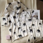 24年夏季 包邮 新款 短袖 男士 睡衣家居服套装 小象冰丝缎面薄款 裤