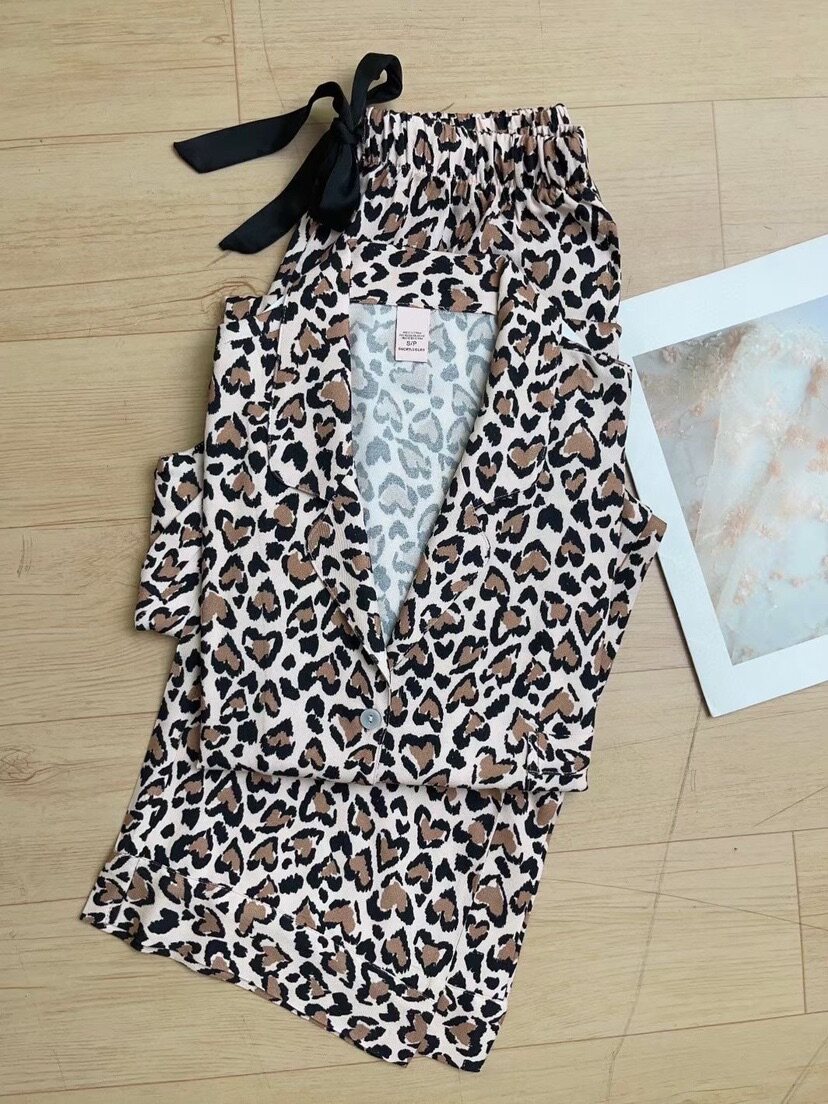 豹纹桃心软糯棉质女士睡衣家居服