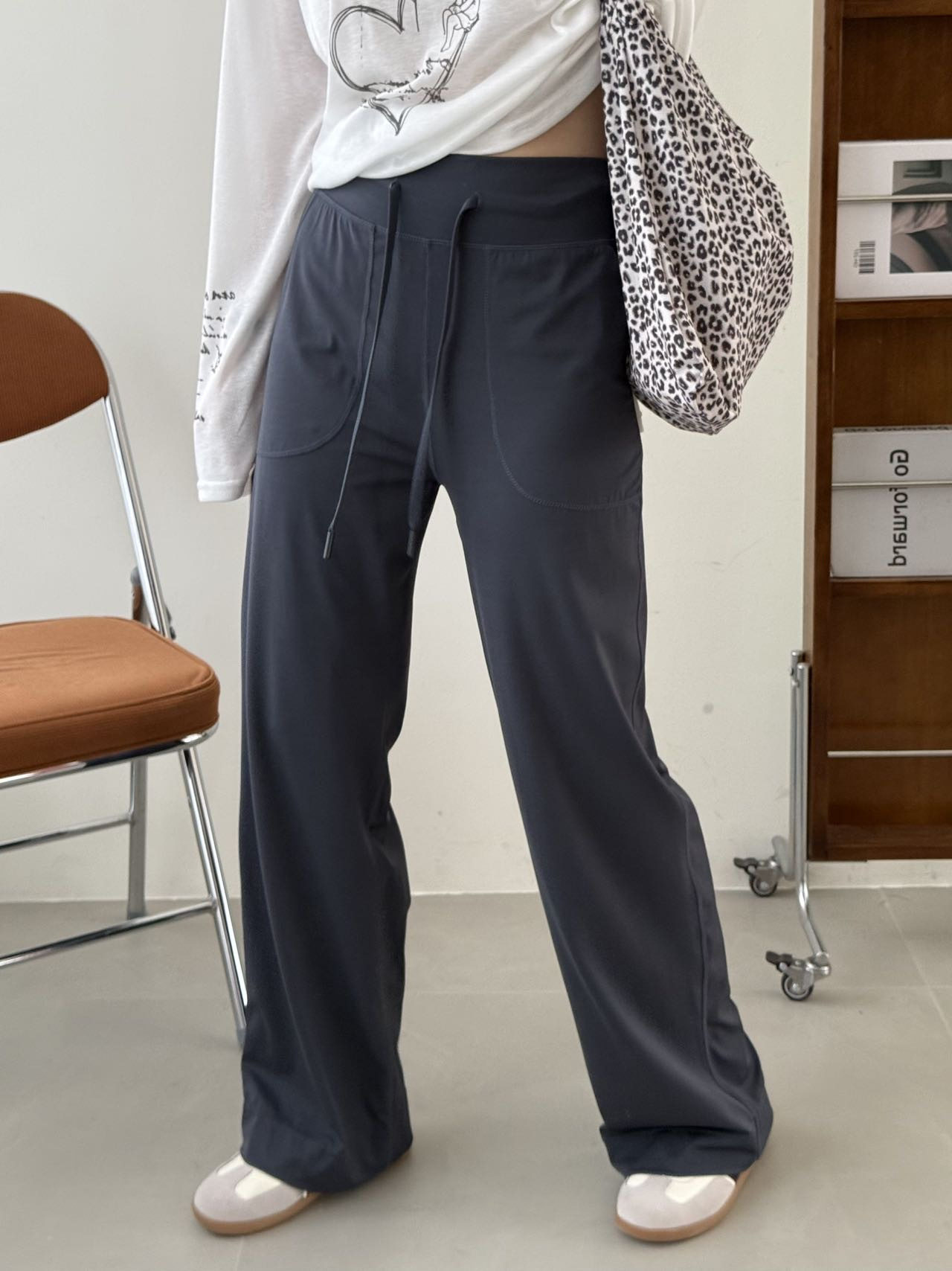 高腰抽绳阔腿裤女2026夏季新款显瘦显高百搭舒适长裤休闲裤潮3037