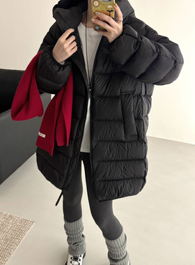 2025冬花苞帽羽绒服90白鸭绒廓形经典中长款排骨羽绒服外套潮9947