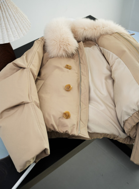 2025年冬季新款防风防水真狐狸毛领羽绒服女90白鸭绒短款外套9921