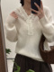 设计感蕾丝拉绒帽衫 甜美拼接羊毛羊绒拉毛毛衣套头连帽针织衫 9765