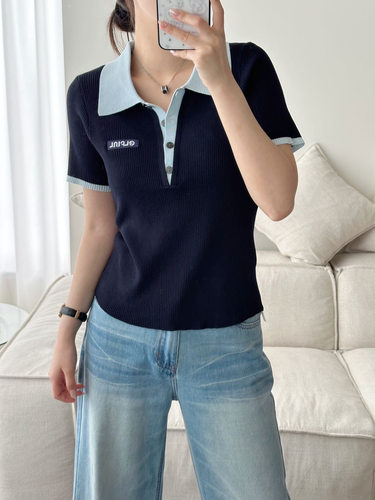 学院风M系穿搭撞色条纹Polo衫女2026夏新款翻领上衣短袖T恤潮2595