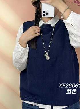纯棉线净版针织马甲背心女圆领百搭叠穿坎肩打底衫上衣马夹26061