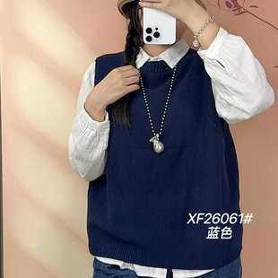 纯棉线净版针织马甲背心女圆领百搭叠穿坎肩打底衫上衣马夹26061