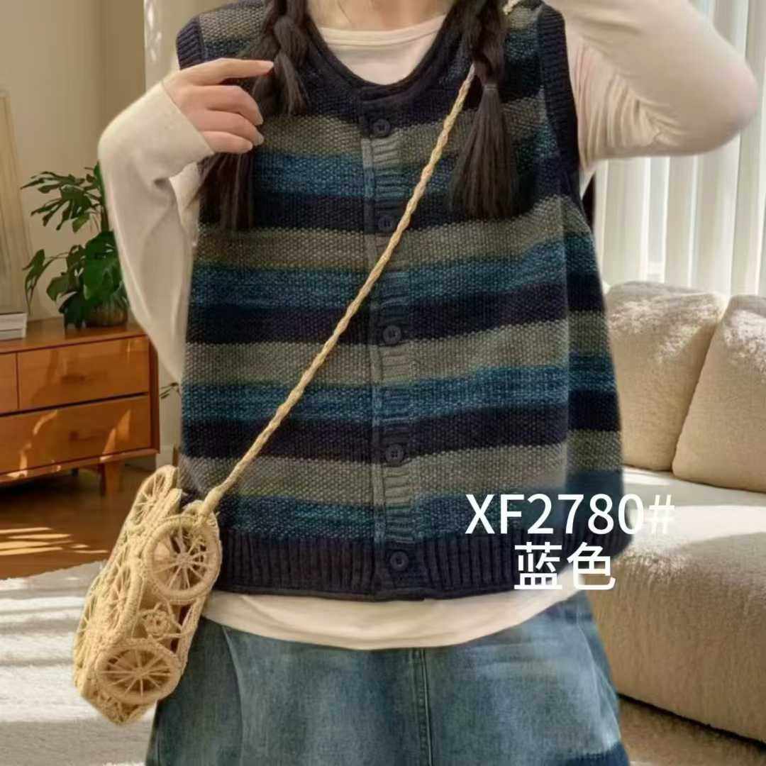 复古条纹针织马甲女宽松百搭显瘦圆领马夹开衫通勤风马甲2780,女装/女士精品,马夹,淘宝优惠券,粉丝福利购,淘宝优惠卷