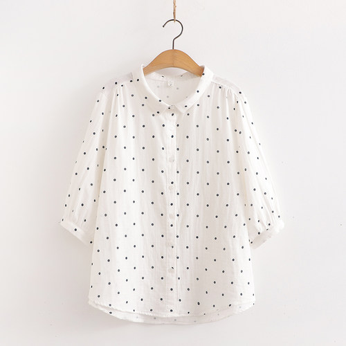 文艺七分袖婴儿棉先生绣花衬衫女