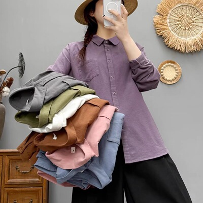 休闲单排扣长袖磨毛棉衬衫女