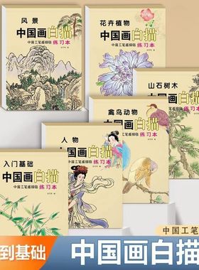 【下单立减50】儿童白描临摹画册临摹画册练习动物植物涂色本