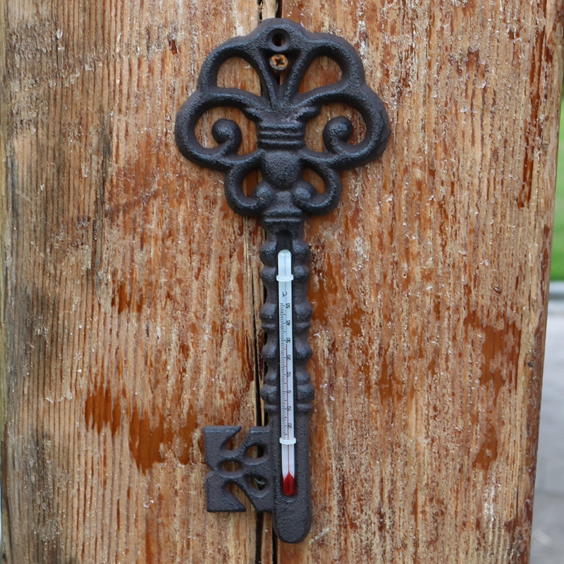 欧式做旧仿古铸铁复古钥匙形温度计测温仪庭院家居庭院壁饰测温器