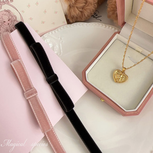 物种 日系龙心同款小天使爱心吊坠项链甜美粉色丝绒choker颈链女