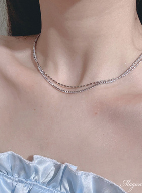 女日常百搭双层叠戴锁骨项链