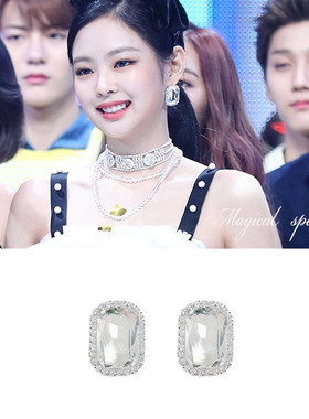 物种 blackpink智妮jennie同款耳环方钻耳钉高级感无耳洞明星耳夹