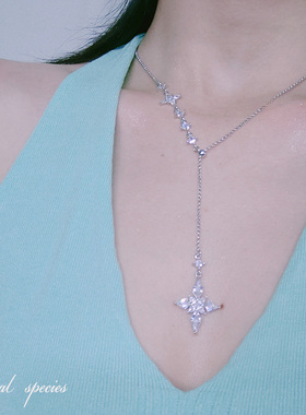 Y字形女百搭长款锆石项链