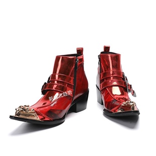 秋冬马丁靴男士韩版真皮切尔西靴高帮铁头增高皮鞋红色短靴英伦风