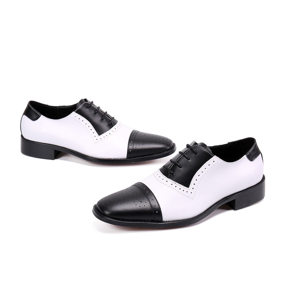 黑白商务风系带办公室男士皮鞋