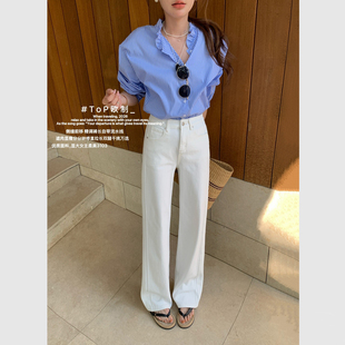 TOP欧制米白色阔腿裤2026春季新款超好看窄版宽松显瘦直筒裤3103