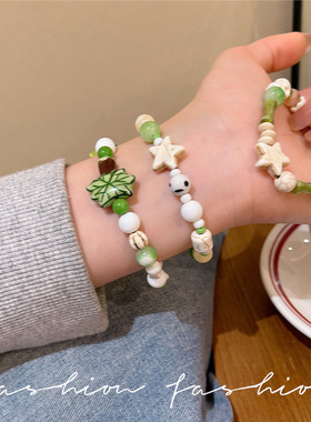 胖迪马卡龙彩色串珠花朵手链手链